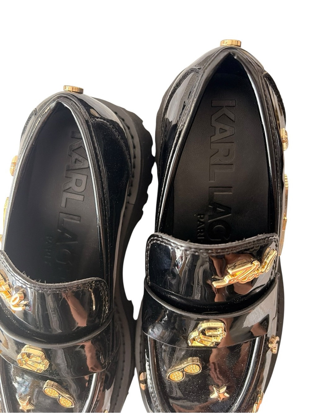 BRAND NEW- Karl Lagerfeld Patent Leather Embellished Loafers- Women’s size 6.5 - Picture 3 of 10